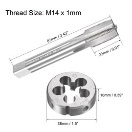 sourcing map M14 x 1mm Metric Tap and Die Set, Machine Thread Screw Tap with Round Threading Die, Tap & Die Kit for Nut Screw Bolt Thread Repair