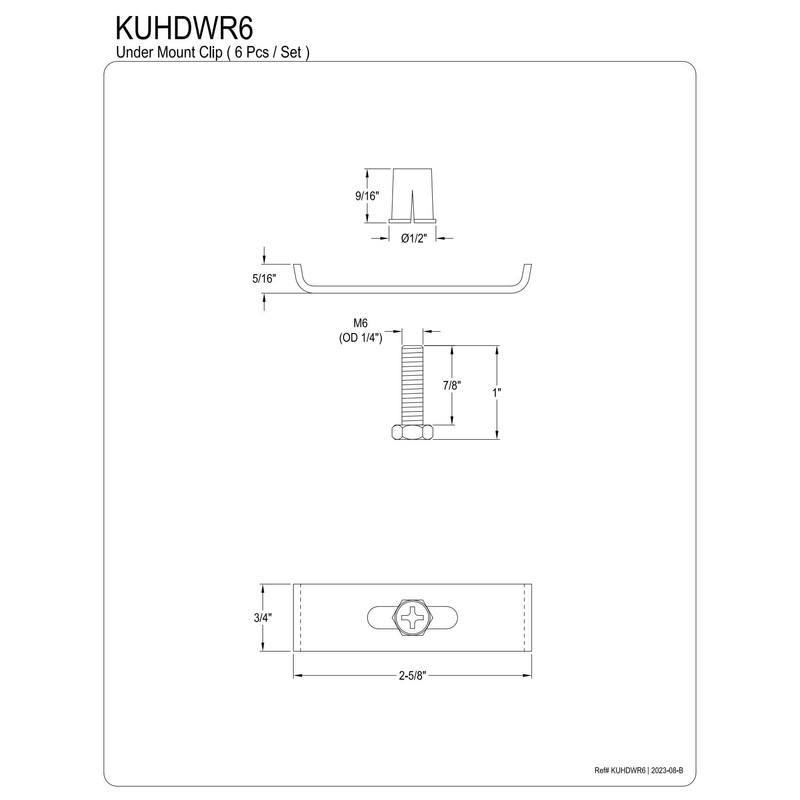 Elements of Design KUHDWR6 Parts for Undermount Sink