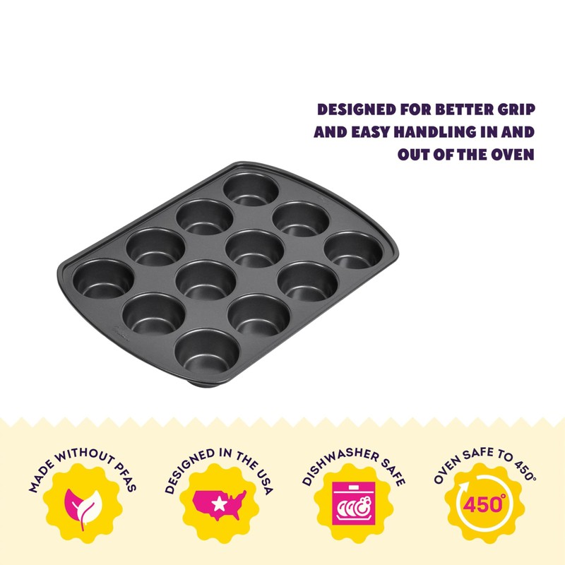 Wilton Gold Non-Stick 12 -Cup Muffin Pan, Stainless Steel Bakeware,