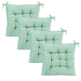 MissSoul 4Pack Chair Cushions for Dining Chairs 15.7"X15.7" Corduroy Chair Pads with Ties Indoor Non-Slip Square Seat Cushion for Kitchen Office Chairs Computer Desk Seat Pad, Green
