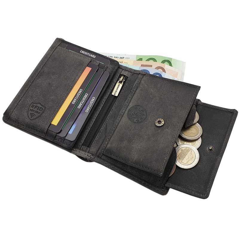 myledershop Buffalo Full Leather Biker Wallet with Metal Chain with