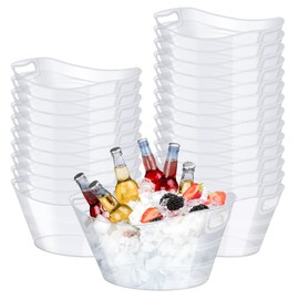 Ice Buckets for Parties 24pcs, 4.5L Drink Tubs for Parties with Handles, Wine Bucket Chiller for Bar Banquet, Clear Beverage Champagne Storage Basket Family Gathering Supplies, Large Plastic Tubs
