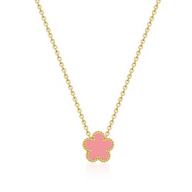 FUNIO 18K Gold Plated Clover Necklace for Women, Four Leaf Flower Lucky 4 Leaf Necklace Pendant Dainty Jewelry Gift for Women (Pink)