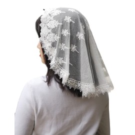 FANFAN Ivory Lace Mantilla Veil - Catholic Chapel Head Covering for Women, Traditional Spanish Headscarf for Latin Mass & Weddings S14 (Ivory)