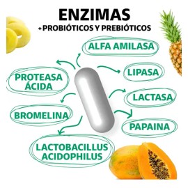 Enzimas Digestivas Probióticos Y Prebióticos con Lactobacillus Acidophilus, Lactasa, Lipasa y otros - Digestive Enzymes Fibra - Probioticos Hombre y M
