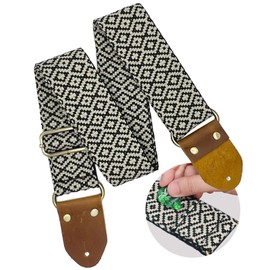 VANSUN VANSUN Geometric Pattern Guitar Strap with Pick Pocket, Wild Guitar Straps with Genuine Leather Ends for Bass, Electric & Acoustic,Best Gifts for Kids, Guitarists,Adjustable Strap
