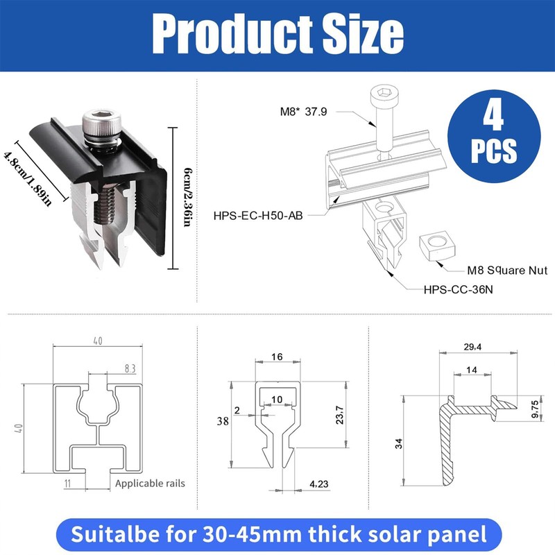 4 Piece End Clamp Bracket Balcony Power Station 30 mm