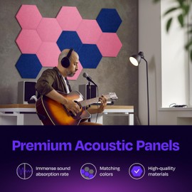 Ekkogo Acoustic Panels 12-Pack Soundproof Wall Panels 14"X12.1"X0.4" Sound Panels High Density Sound Dampening Panels - [Chic Pink Hexagon]