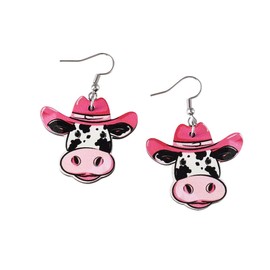 Cute Wooden Dairy Cow Earrings for Women Boho Western Cowgirl Farm Animals Jewelry Country Concert Theme Party Jewelry Gift (Cow1)