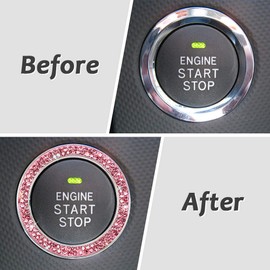 ToBeQueen Crystal Rhinestone Ring for Car Bling Ring Decal for Vehicle 2Pcs Auto Engine Start Stop Decoration for Women Girl,Interior Ring Push to Start Bling Pink