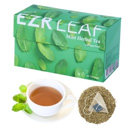 EZR Leaf Mint Herbal Tea, Caffeine Free Decaf, Pyramid Tea Bags 20 Counts 2.1 Once German Peppermint, Lemongrass, Licorice Blend for Relaxation, After-Meal, Bedtime