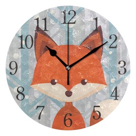 senya Wall Clock Brown Fox Silent Non Ticking Operated Round Easy to Read Home Office School Clock