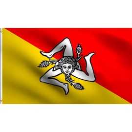 DMSE Sicily Trinacria Sicilian Flag 3X5 Ft Foot 100% Polyester 100D Flag UV Resistant (3' X 5' Ft Foot)