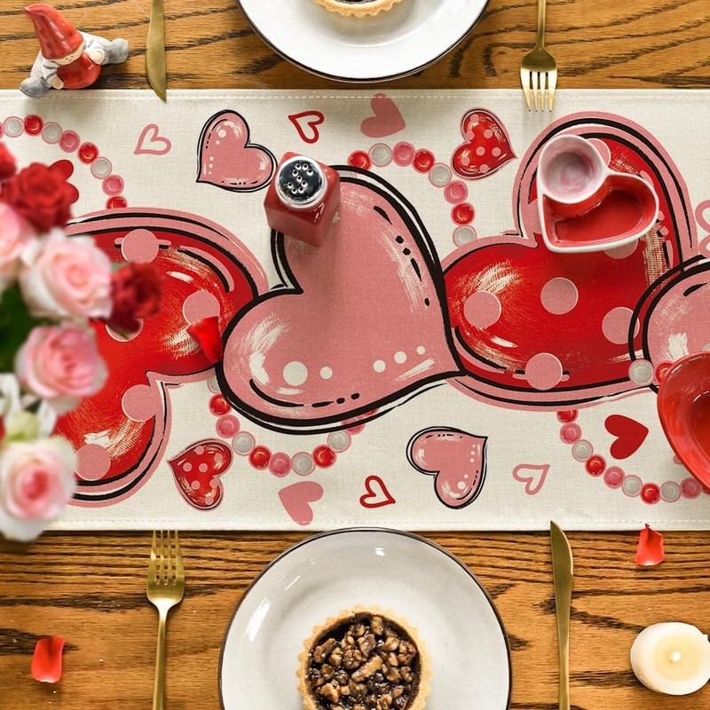 Artoid Mode Love Red Pink Heart Valentine's Day Table Runner,