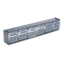 Deflecto 20604OPU Six-bin horizontal tilt bin storage system, 23-5/8w x 3-5/8d x 4-1/2h, black