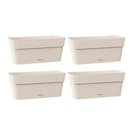 Kigima Plant Box Set of 4, 30 x 13 x 12 cm, Beige, Robust Plastic Flower Box for Balcony and Window Sill, Stylish Balcony Flower Box with Water Reservoir, Small Balcony Box for Flowers