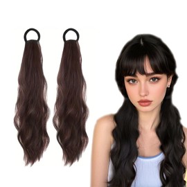 Brown Wig, Ponytail Extension, Clip in Ponytail, Human Hair Ponytail Extension, Dark Brown Hair Extensions, 2PCS for Women, Daily Use, Natural Look, Easy to Style, Secure Fit