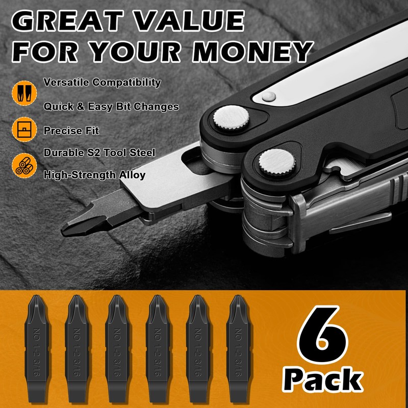 6-Pack Double-Sided Screwdriver Bits Compatible with Leatherman Multi-Tools – #1/#2