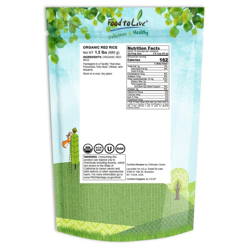 Organic Red Rice, 1.5 Pounds - Non-GMO, Kosher, Vegan, Raw,