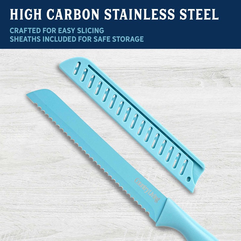 Country Living 20-Piece Kitchen Knife Quality Stainless-Steel Blades with Guards,