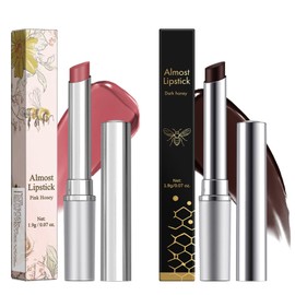 2 PCS Tinted Lipstick, Black Honey Lipstick, Pink Hydrating Lipstick, Black Honey Lip Oil, Nourishing Moisturising Almost Lipstick Black Honey, Black Moisture Shine Lipstick for Dry Lips (Black, Pink)