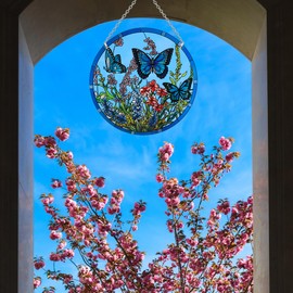 ANFURI Lager Butterfly Suncatchers for Windows, Butterfly Stained Glass Window Hanging - 8.6 inch Sun Catcher for Window, Butterflies Decor with Hook - Suncatchers Birds Gifts for Mom