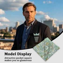 LHXzizizi Floral Pocket Square for men, Handkerchief for Men Mens Cotton Pocket Square with Holder for Banquet Wedding Party (Green Flower)