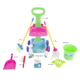 Hey! Play! Toy Cleaning Set – Play Housekeeping and Janitor Accessories Cart – Pretend Broom, Mop and Dustpan for Children and Toddlers Tidy-Up Fun, (Model: 80-PP-1350568)
