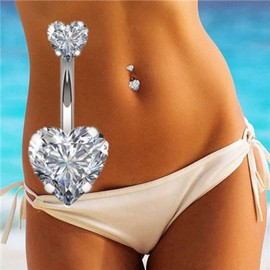 BSLVWG 14G Belly Button Piercing Titanium Steel 8mm Bar Length Piercing Double Heart Belly Button Long Short CZ Balls Titanium Belly Button Piercing Navel Bars Silver Navel Ring Woman Man Jewelry, Titanium Steel, no gemstone