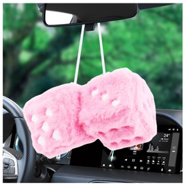 Fuzzy Dice for Rear View Mirror with Suction Cup,Cute Mirror Dice Decorates Car Accessories Interior,Stylish Car Hanging Ornament Car Dice Increasing Driving Pleasure (Pink)