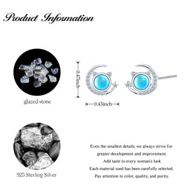 CONILOK Moon Star Glazed Cat Earrings Silver 925 Stud Zircon Stud Earrings Silver Women's Jewellery Earring Gifts for Her Women Girls Girlfriend Sisters Birthday Christmas Day Valentine's Day, Silver,