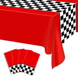 4 Pcs Racing Car Checkered Plastic Tablecloths, Race Car Party Supplies Racetrack Table Runner Rectangle Tablecover for Kid Boy Birthday Race Car Theme Party Two Fast Birthday, 220 x 130 cm
