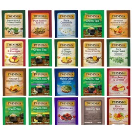 Twinings Herbal and Green Tea Bag Sampler, Assortment Variety Pack (40 Count) 20 Different Flavors for Tea Lovers: Her, Him, Women, Men, Couples, Family, Friends, Coworkers