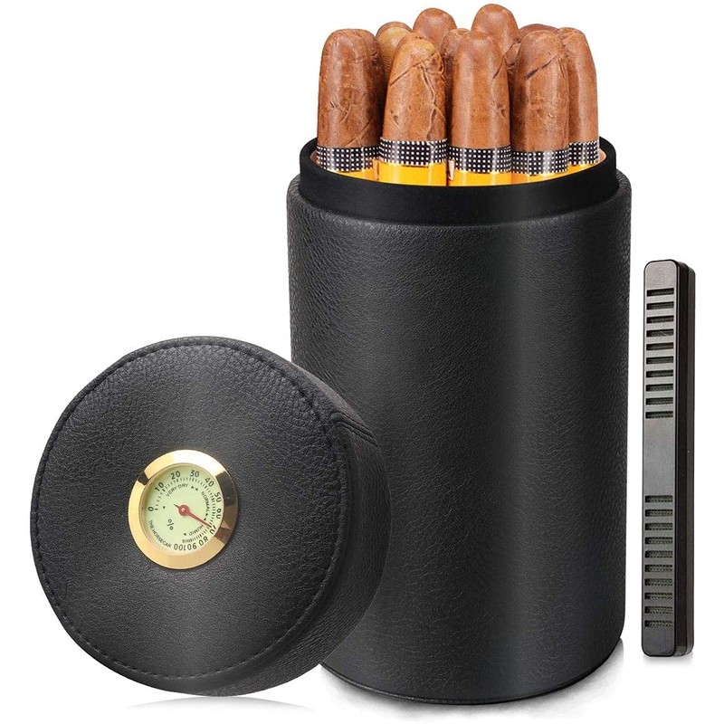 Scotte Cigar humidor case/jar,Leather Cedar Wood Cigar Canister Portable for