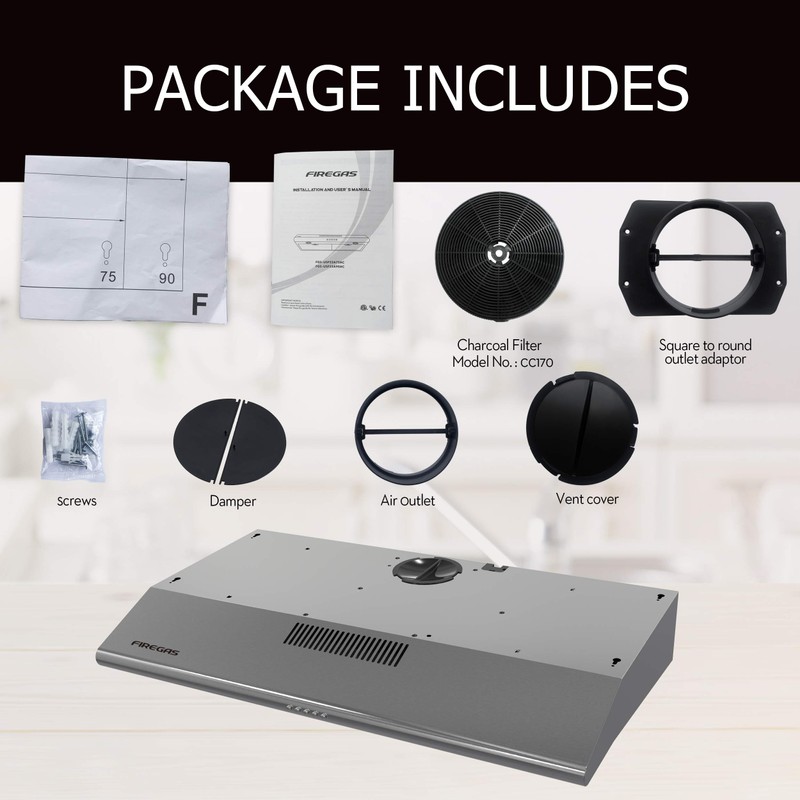 FIREGAS Under Cabinet Range Hood 36 inch with Ducted/Ductless Convertible,