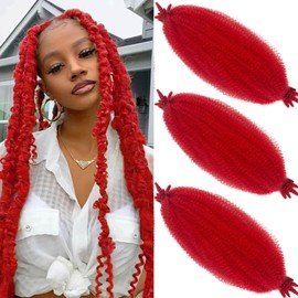 18Inch Red Springy Afro Twist Hair 3Packs Kinky Braiding Hair Cuban Twist Hair Pre-Separated Spring Afor Wrapping Hair Extensionsfor Women(18Inch,Red#)