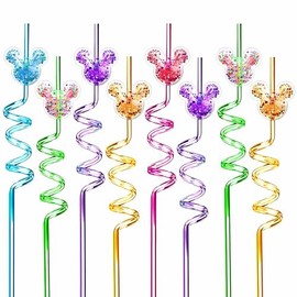 24Pcs Glitter Mouse Straws for Party Favors, Birthday Party Supplies, Drinking Straws for Boys Girls Party Decorations