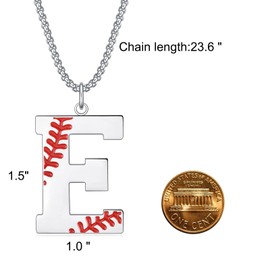 VEEHOO Baseball Necklace for Men Boys,Initial A-Z Letter Baseball Jewelry Pendant Baseball Gifts for Boys Boyfriend Coach Dad (Silver, E)
