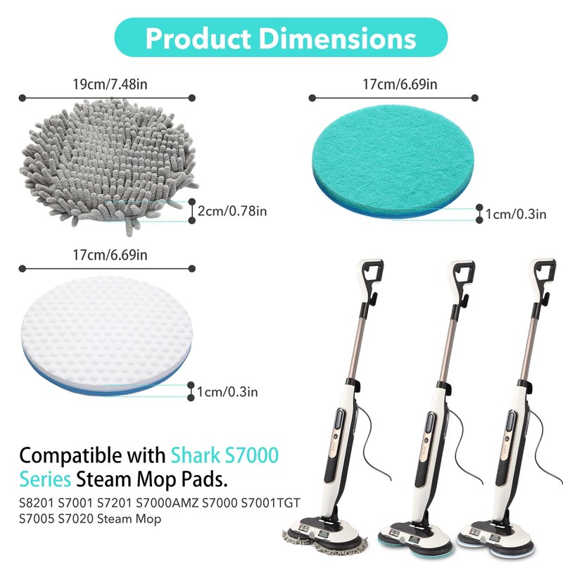 Frescares S7000 Series Upgraded Steam&Scrub Mop Pads Kit for Shrak,S8201