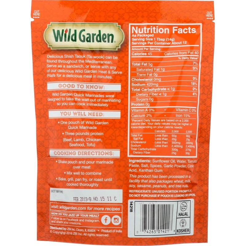 Wild Garden Ready-To-Go Gourmet Turkish Taouk Marinade, 100% All Natural,