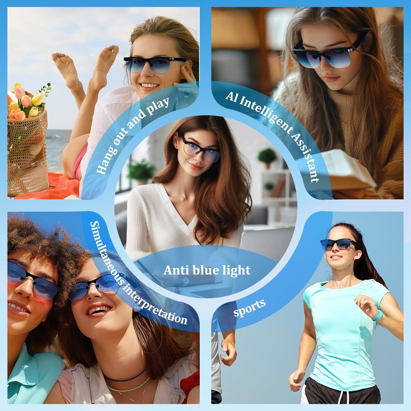 SurPonzin Smart Glasses Pro: 110-Language Real-Time Translator, Bluetooth 5.4, Frameless