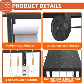 32x20IN Double-Shelves Grill Table, Outdoor Grill Cart for Blackstone Griddle, Movable Pizza Oven Table Cart for Outside Patio, Kitchen Cooking Food Prep Table for Party