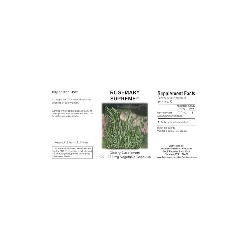 Supreme Nutrition Rosemary Supreme, 120 Pure Rosemary Vegetarian Capsules (Pack