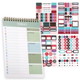 Tikplus To Do List Notepad, A5 Daily Planner Pad, Undated Planner,52 Sheets Spiral To Do List Notebook with 4 Sheets of Stickers for Study Work Fitness Family Schedule Productivity