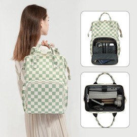 Dezcrab Laptop Backpack for Women, Corduroy College School Backpack Bookbag 15.6 inch Business Computer Travel Backpack (Checkered Green)