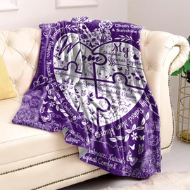 Gifts for Mom Blankets from Daughter Son,Dear Mom Blanket for Mother's Day Super Soft Flannel Throw Blankets for Anniversary Christmas Valentines Day for Bed Couch Purple Heart