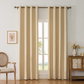 YXHJF Thermal Insulated Blackout Curtains with Grommets for Bedroom & Living Room - 2 Panels, W52 x L63 inches, Polyester Texture, 100% Light Blocking Darkening Curtains - Cream