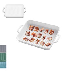 Upgraded White Ceramic Bacon Baking Tray, Microwave-Safe Bacon Cooking Tray, Multi-Functional Square Baking Tray, Microwave-Safe Bacon, Microwave-Specific Bacon Baking Tray, Microwave Bacon Cooker