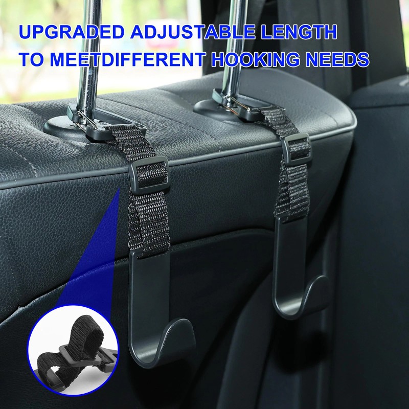 Amooca Headrest Hooks for Car Adjustable 4 Pack Vehicle Seat