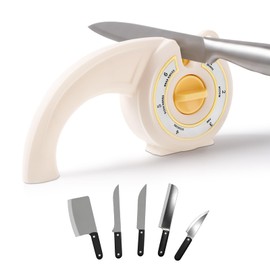 PUOPOSTY 6-in-1 Knife Sharpener with Rotary Knob, Multi-Use Sharpener for Kitchen Knives, Scissors & Bread Knives, Non-Slip Base, Hole for Hanging & Compact Design,Professional Manual Blade Sharpening